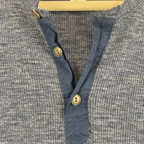 Lucky Brand thermal Lived In Henley tee blue XL unisex y2k waffle knit grunge - Picture 3 of 8